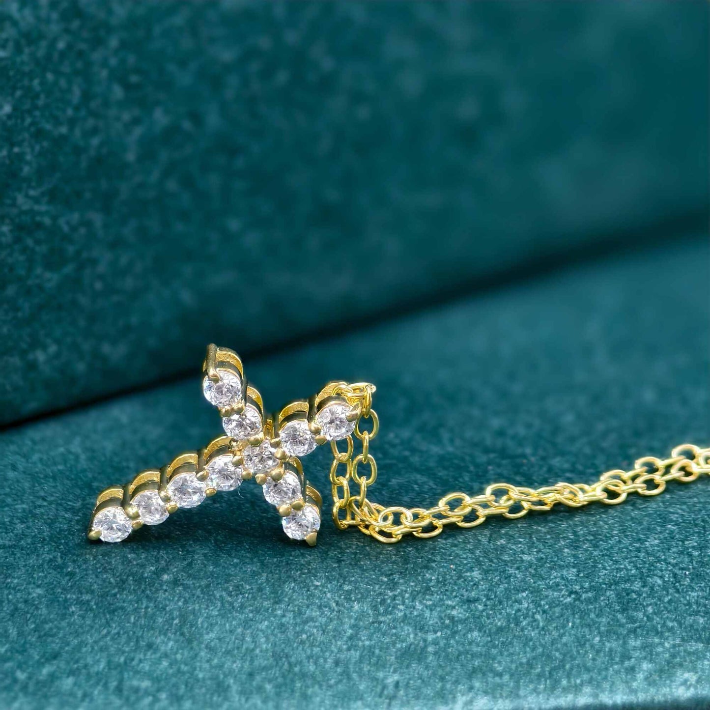 Cross Moissanite Diamond Pendant 14k Real Gold Cross Necklace For Woman, Religious Necklace