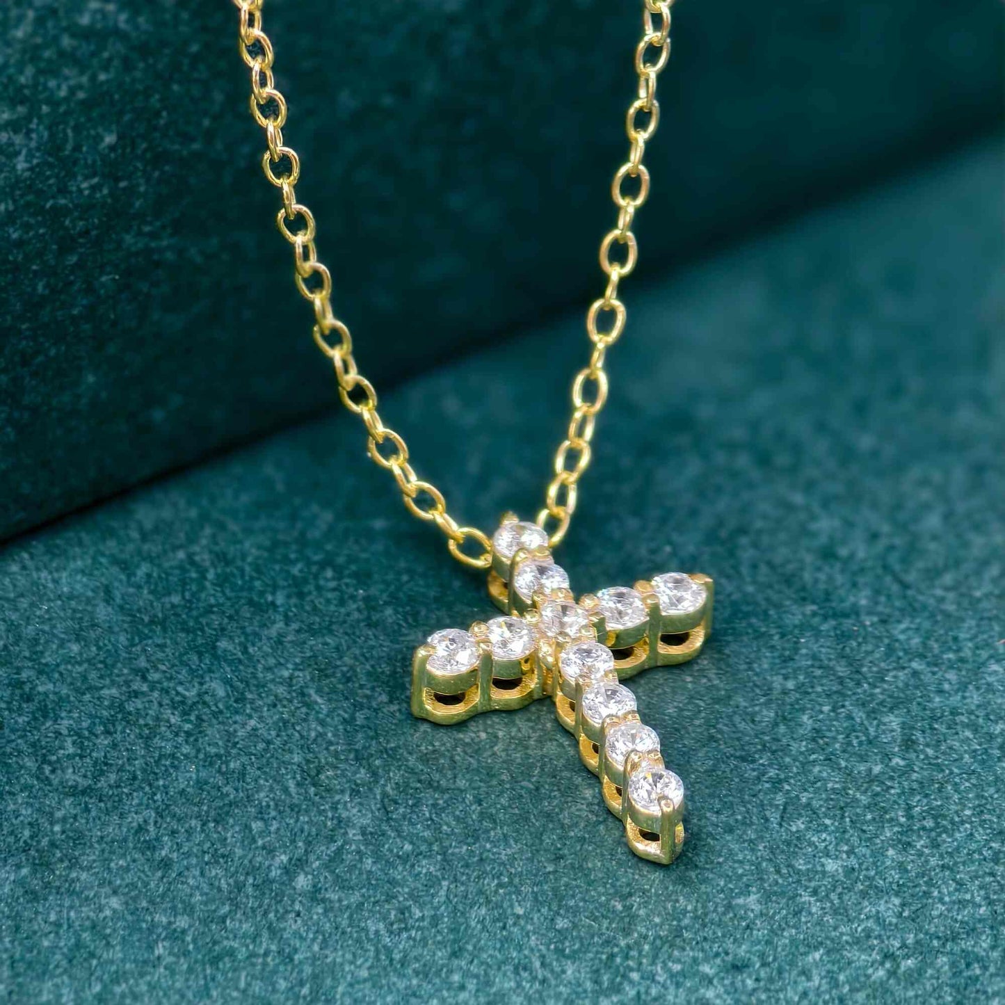 Cross Moissanite Diamond Pendant 14k Real Gold Cross Necklace For Woman, Religious Necklace