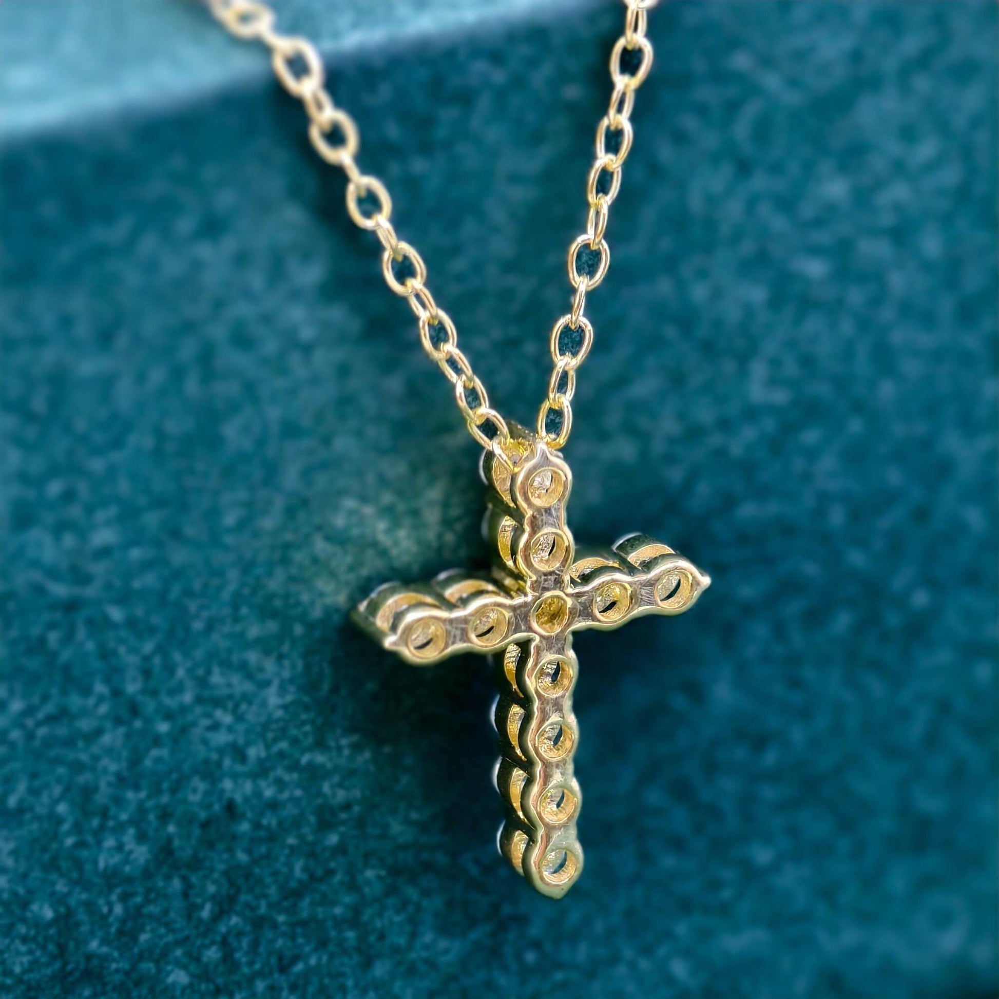 Cross Moissanite Diamond Pendant 14k Real Gold Cross Necklace For Woman, Religious Necklace