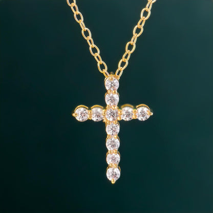 Cross Moissanite Diamond Pendant 14k Real Gold Cross Necklace For Woman, Religious Necklace