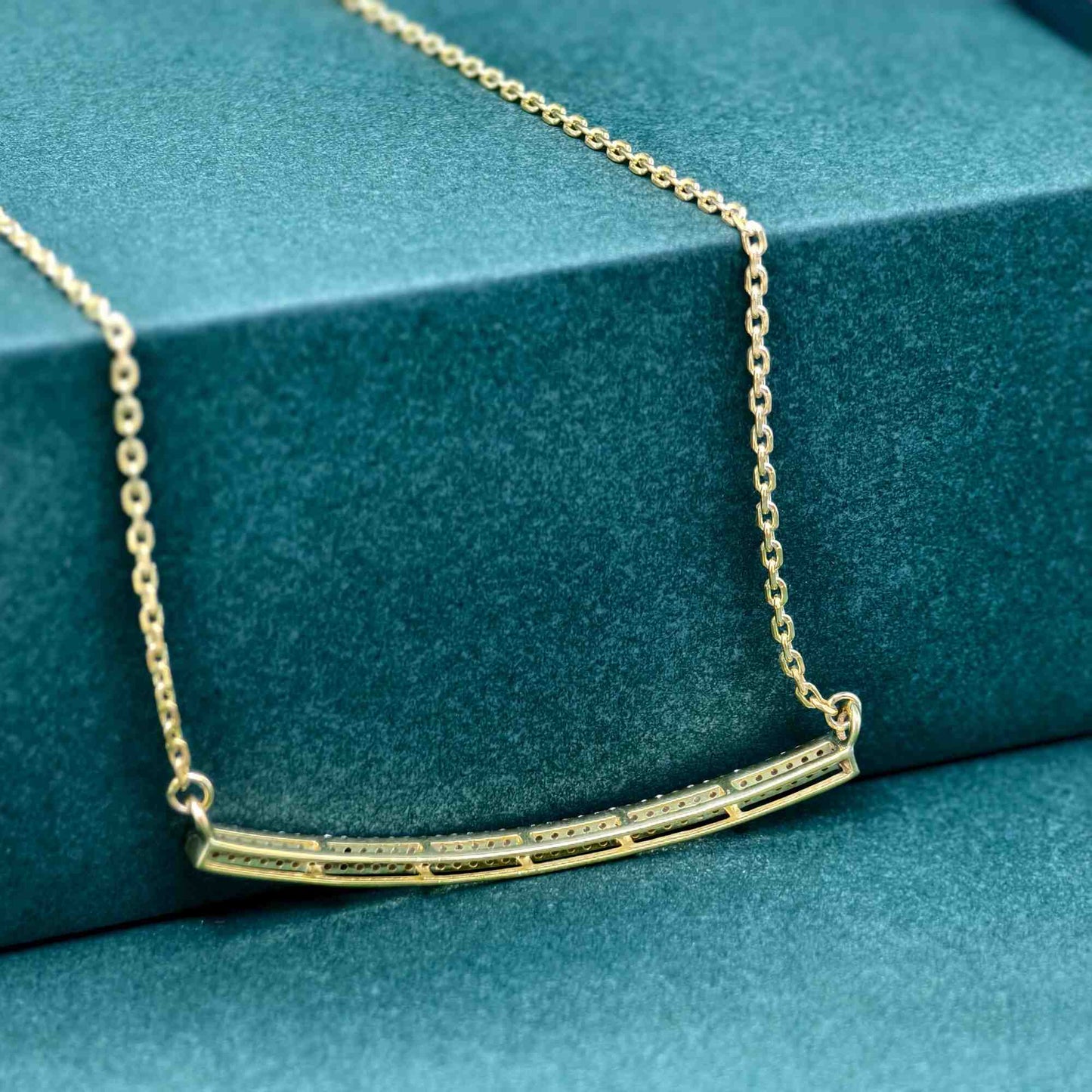 Curve Bar Diamond 14K Gold Diamond Bar Necklace, Dainty Curved Necklace For Woman