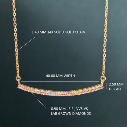 Curve Bar Diamond 14K Gold Diamond Bar Necklace, Dainty Curved Necklace For Woman