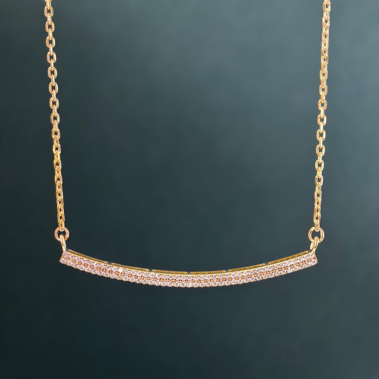 Curve Bar Diamond 14K Gold Diamond Bar Necklace, Dainty Curved Necklace For Woman