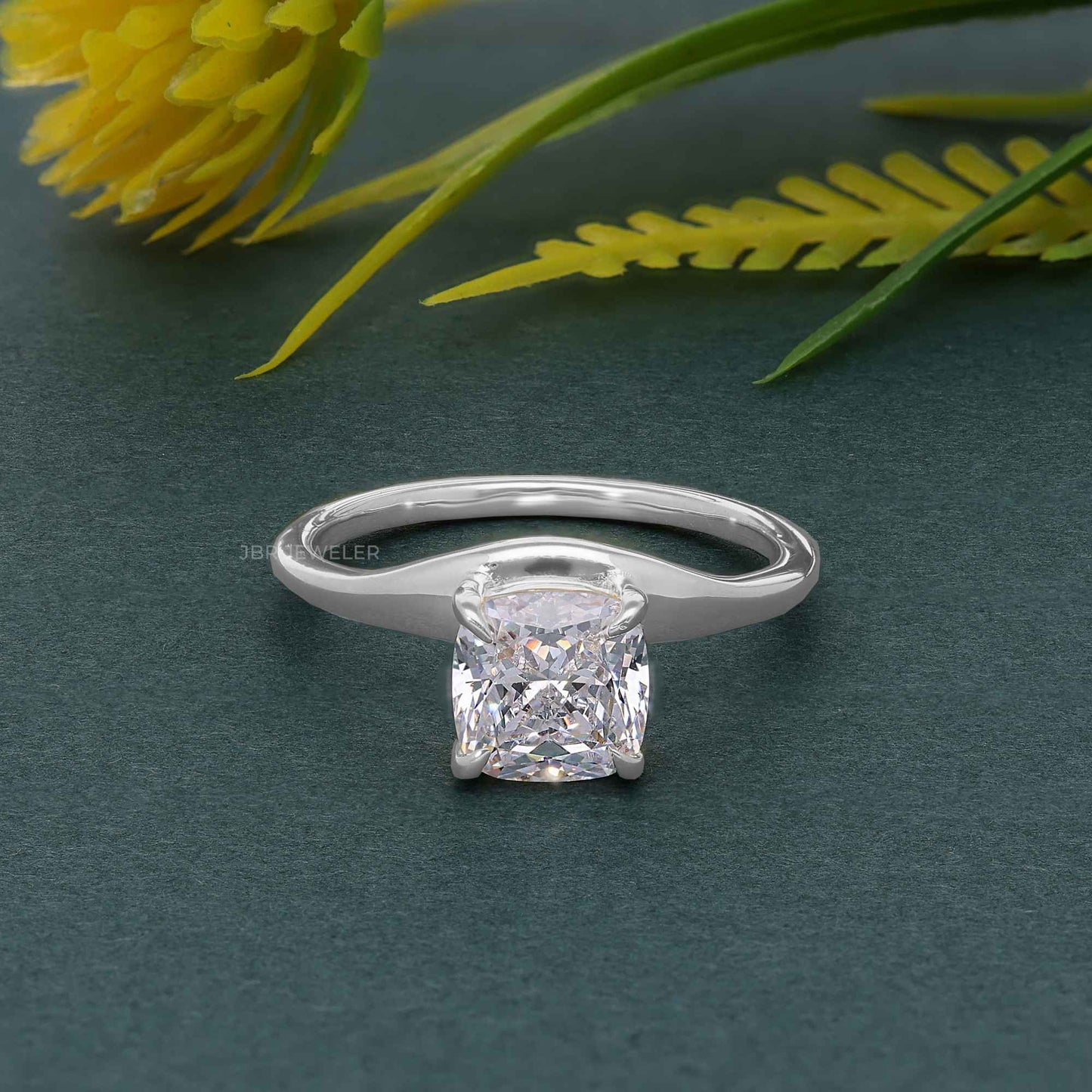 Curved Cushion Cut Moissanite Engagement Ring