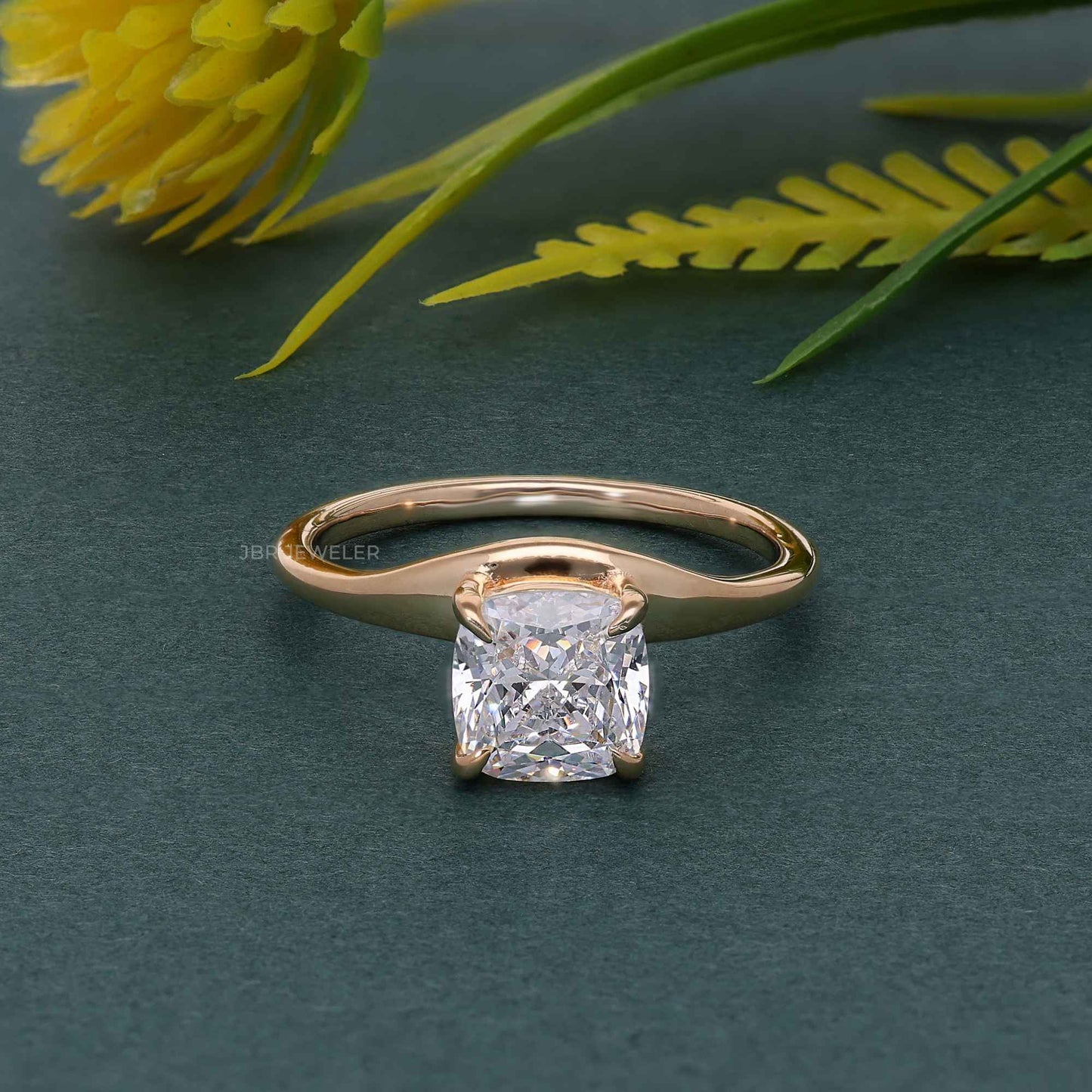 Curved Cushion Cut Moissanite Engagement Ring