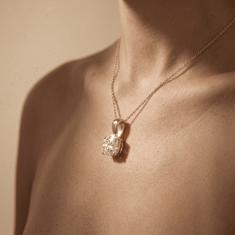 Cushion Cut Diamond Pendant in Yellow Gold Solitaire Necklace