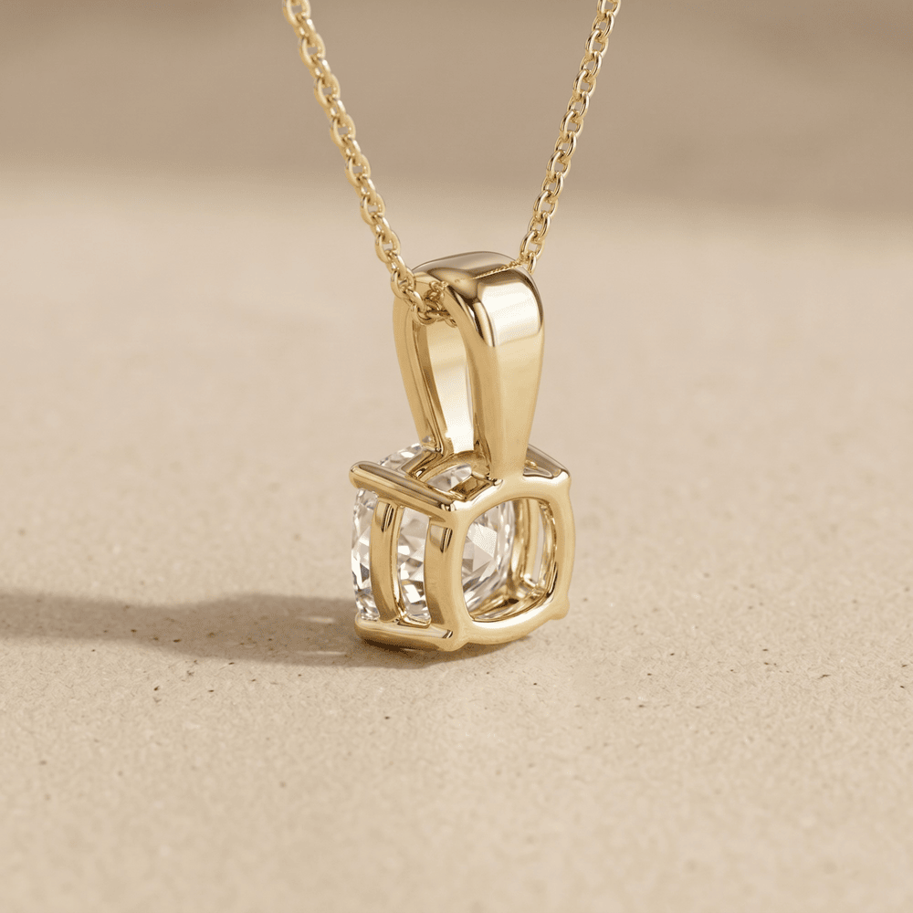 Cushion Cut Diamond Pendant in Yellow Gold Solitaire Necklace