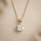 Cushion Cut Diamond Pendant in Yellow Gold Solitaire Necklace