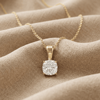 Cushion Cut Diamond Pendant in Yellow Gold Solitaire Necklace