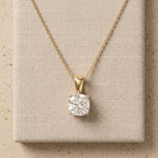 Cushion Cut Diamond Pendant in Yellow Gold Solitaire Necklace