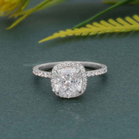 Cushion Cut Halo Moissanite Diamond Engagement Ring