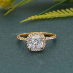 Cushion Cut Halo Moissanite Diamond Engagement Ring