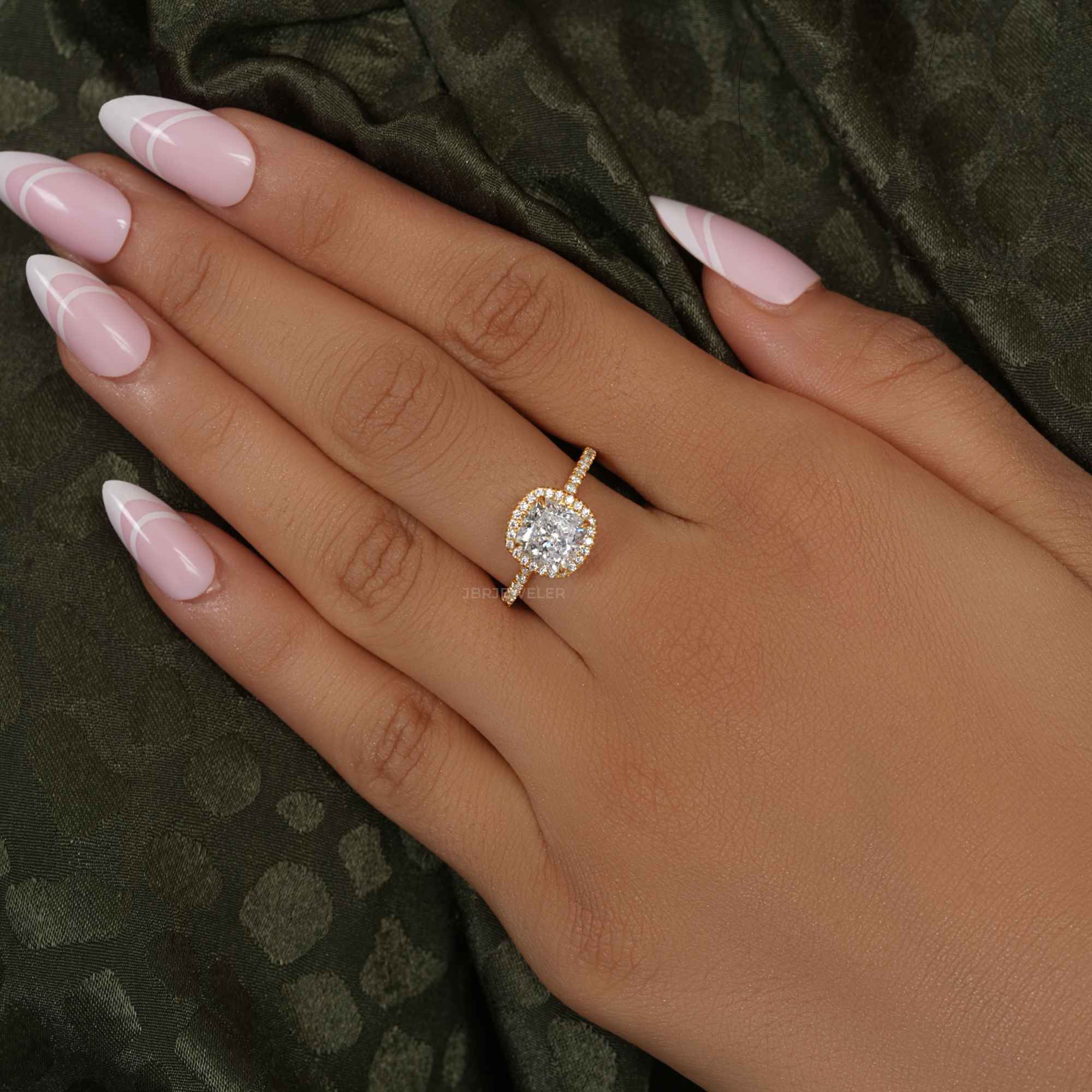 Cushion Cut Halo Moissanite Diamond Engagement Ring - JBR Jeweler