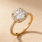 Hidden Halo Engagement Ring Cushion Cut Moissanite