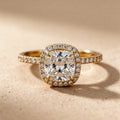 Cushion Cut Hidden Halo Moissanite Diamond Engagement Ring