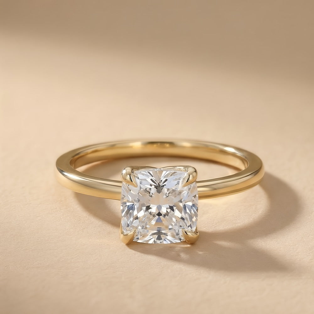 Petal cushion cut lab grown diamond solitaire ring front view