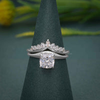 Cushion Cut Lab Grown Diamond Bridal Set With Crescent Matching Band