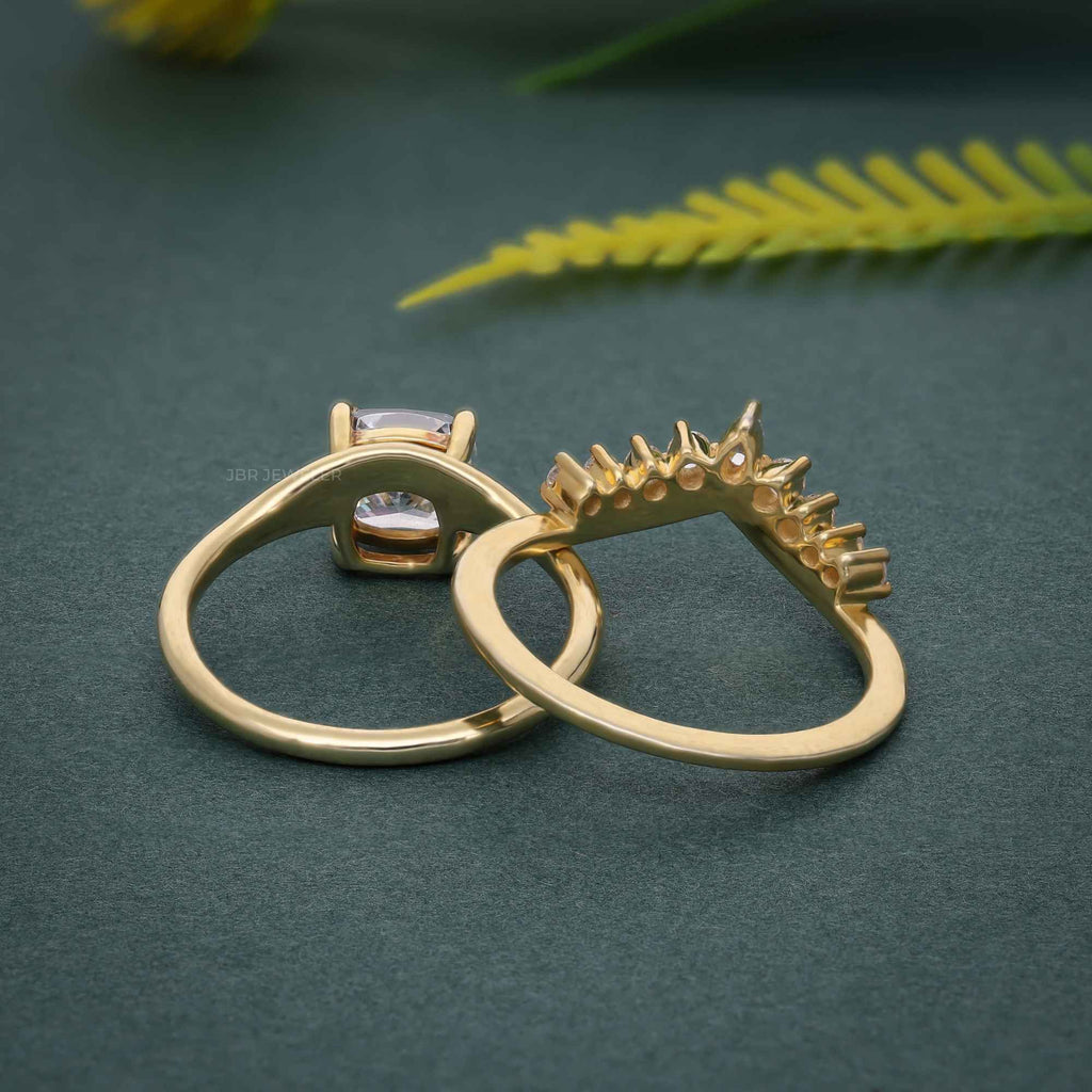 Cushion Cut Lab Grown Diamond Bridal Set With Crescent Matching Band - JBR Jeweler