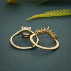 Cushion Cut Lab Grown Diamond Bridal Set With Crescent Matching Band - JBR Jeweler