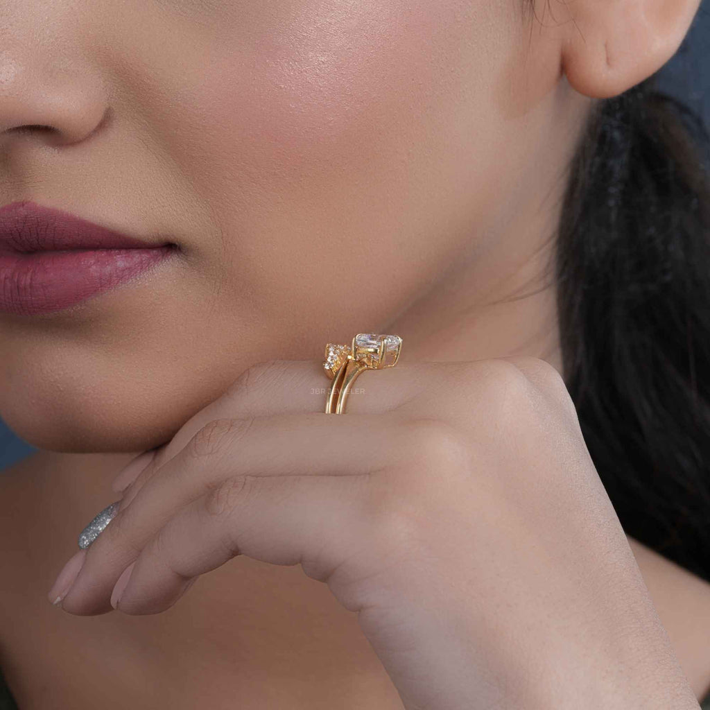 Cushion Cut Lab Grown Diamond Bridal Set With Crescent Matching Band - JBR Jeweler