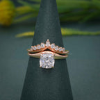 Cushion Cut Lab Grown Diamond Bridal Set With Crescent Matching Band - JBR Jeweler