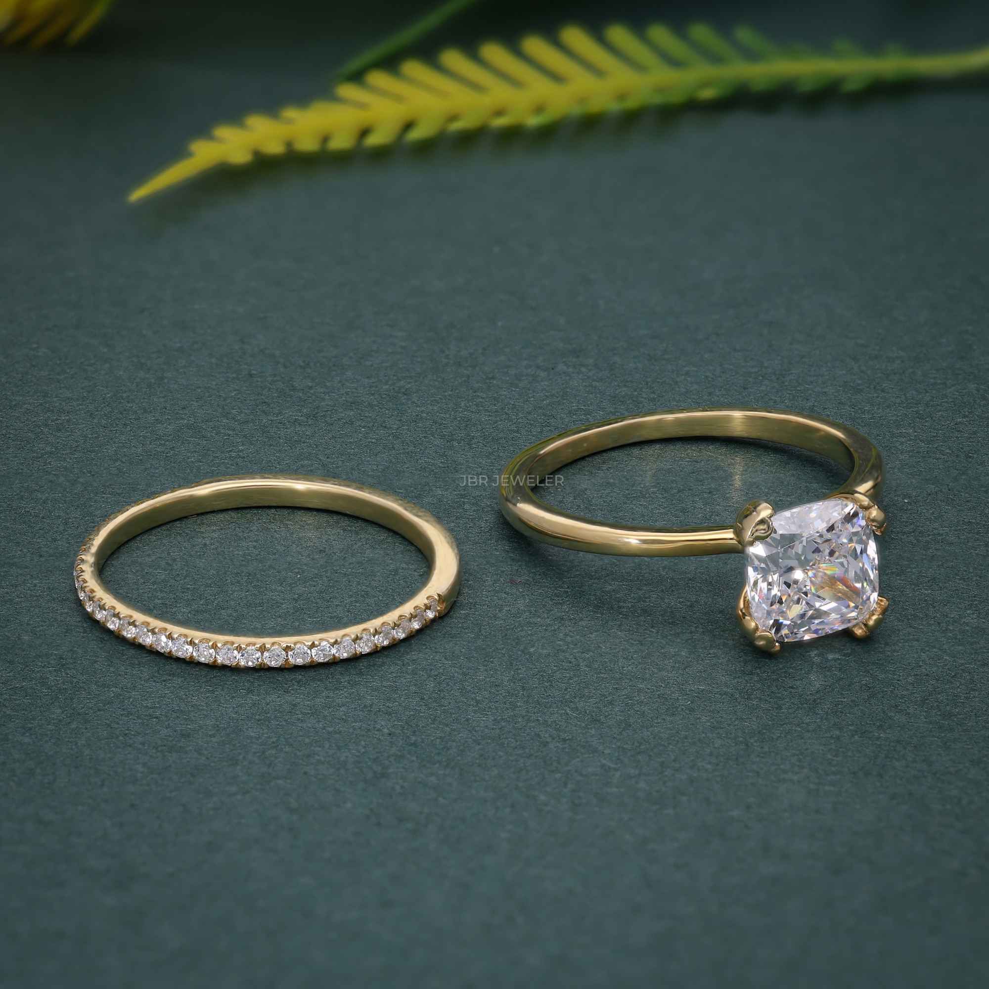 Cushion Cut Solitaire Moissanite Diamond Wedding Ring Sets With Eternity Band - JBR Jeweler