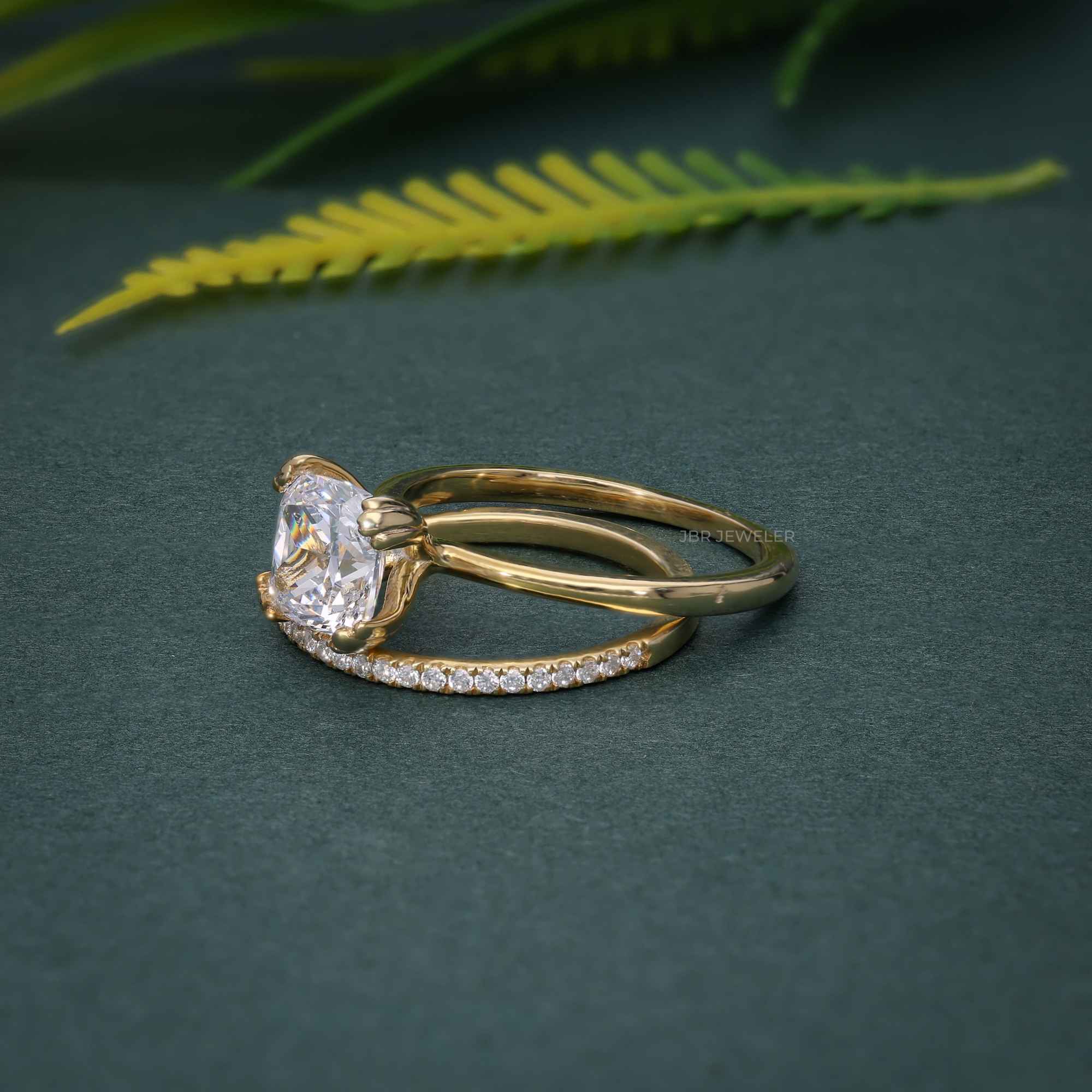 Cushion Cut Solitaire Moissanite Diamond Wedding Ring Sets With Eternity Band - JBR Jeweler