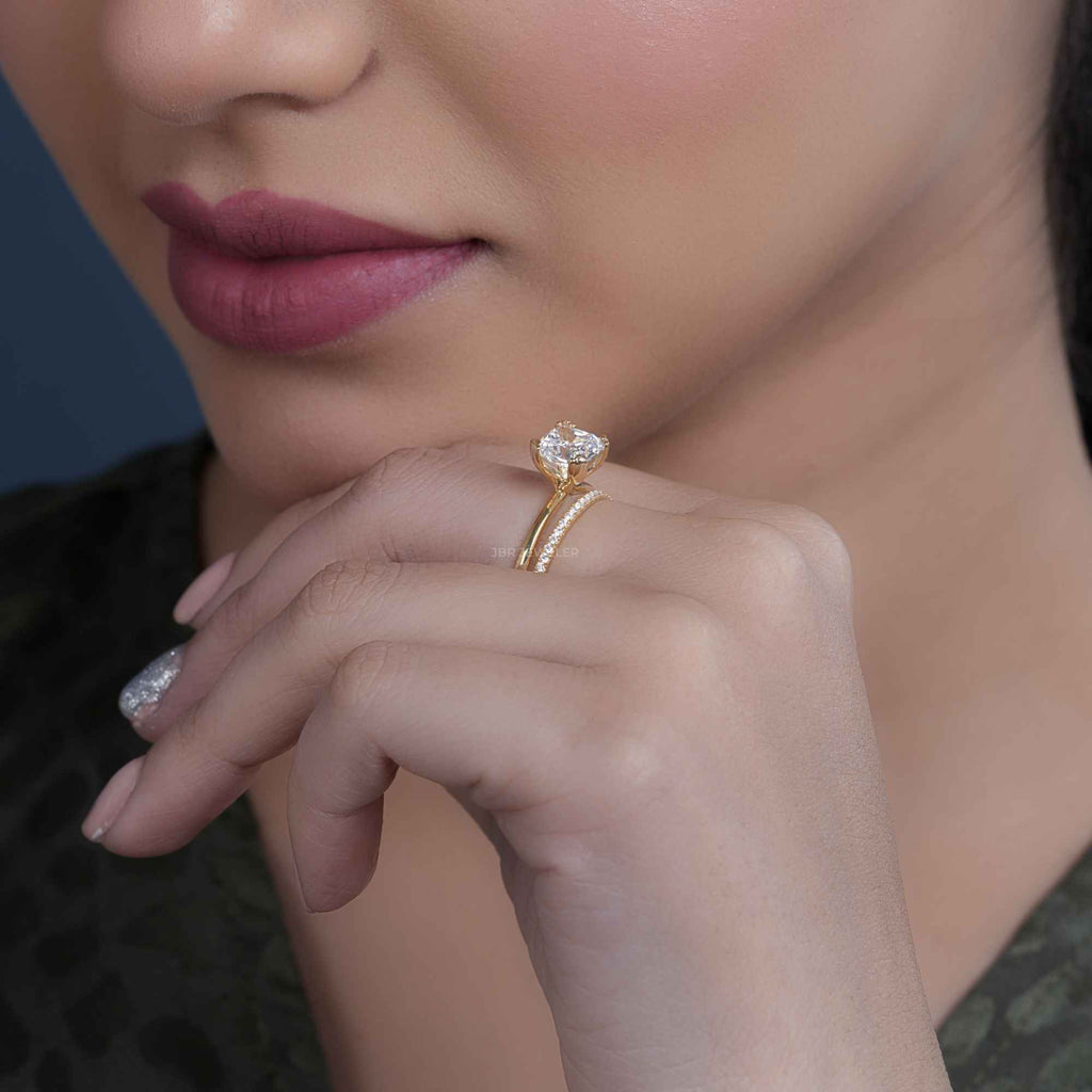 Cushion Cut Solitaire Moissanite Diamond Wedding Ring Sets With Eternity Band - JBR Jeweler