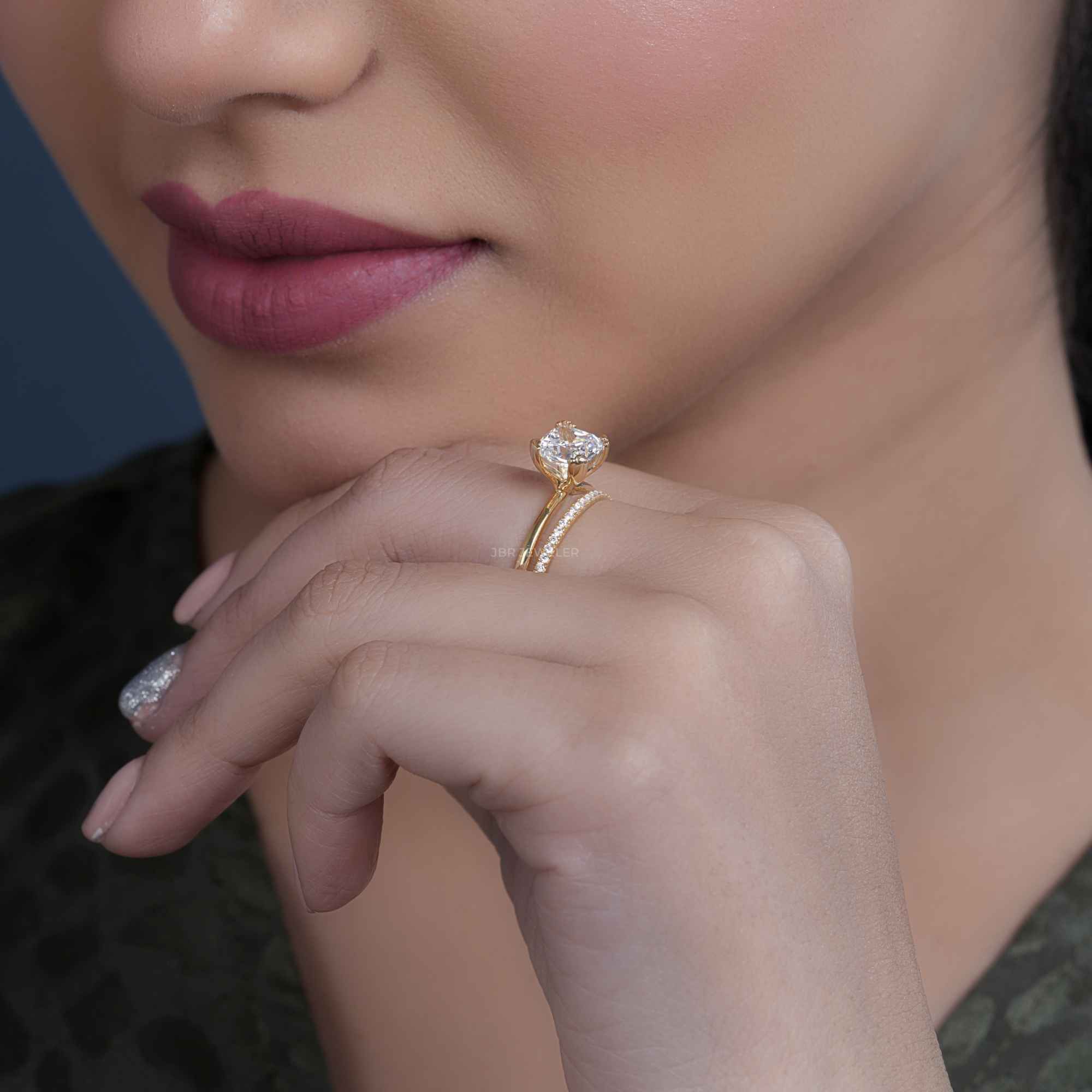 Cushion Cut Solitaire Moissanite Diamond Wedding Ring Sets With Eternity Band - JBR Jeweler