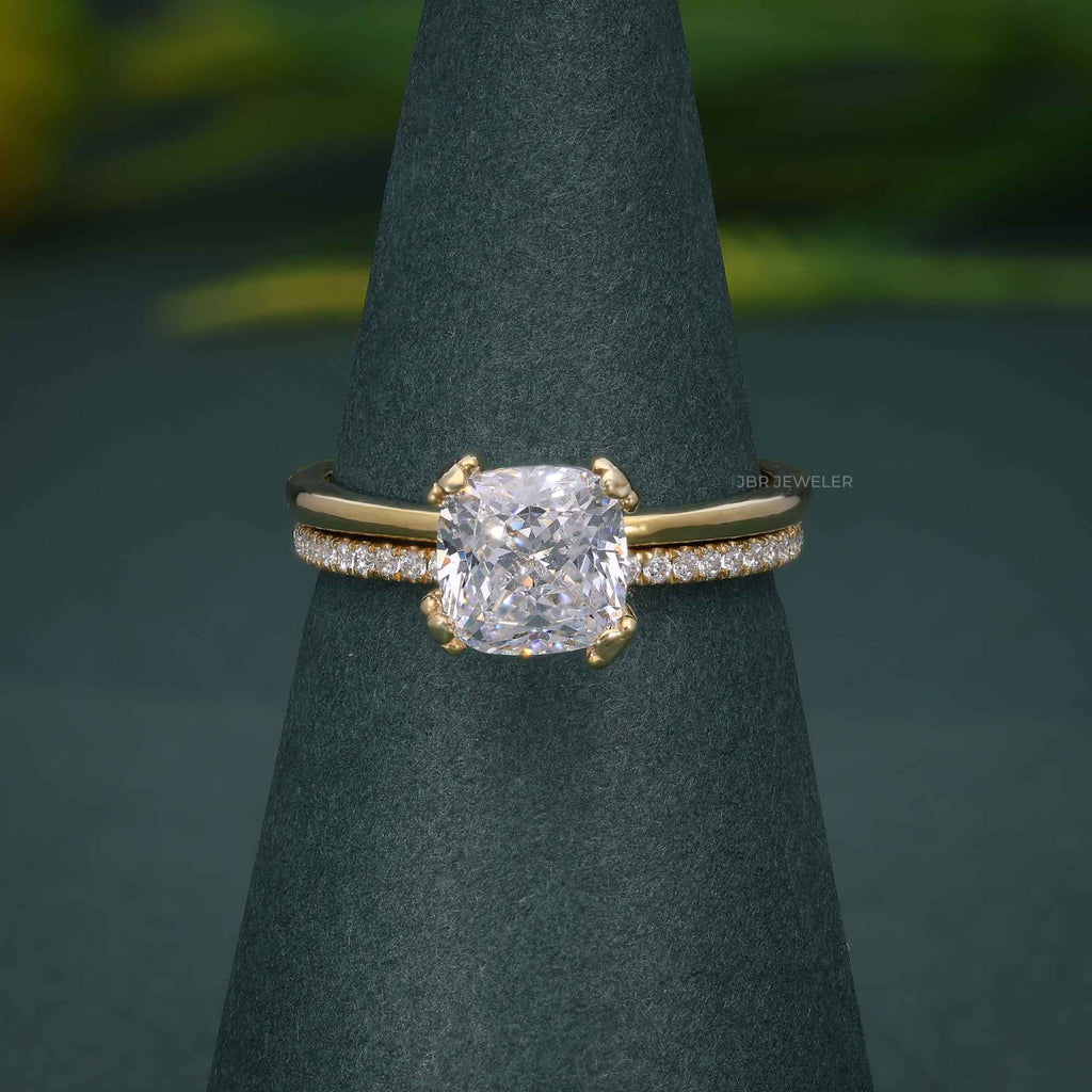 Cushion Cut Solitaire Moissanite Diamond Wedding Ring Sets With Eternity Band - JBR Jeweler