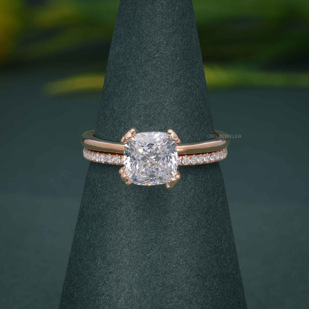 Cushion Cut Solitaire Moissanite Diamond Wedding Ring Sets With Eternity Band - JBR Jeweler