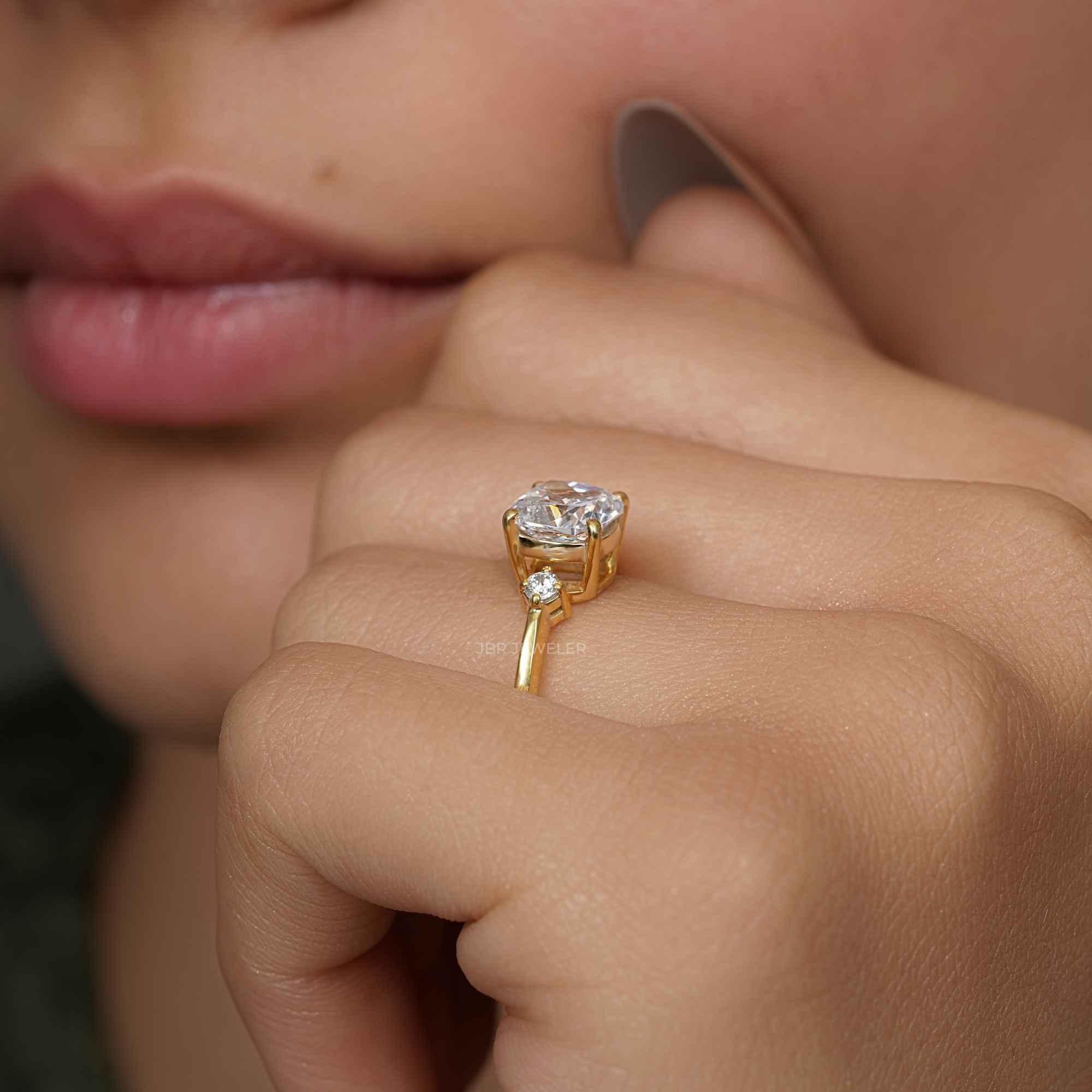 Three Stone Cushion Cut Moissanite Engagement Ring - JBR Jeweler
