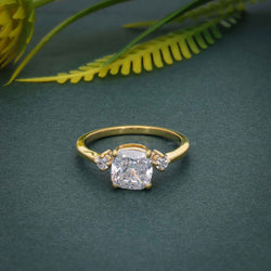 Three Stone Cushion Cut Moissanite Engagement Ring