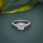 Three Stone Cushion Cut Moissanite Engagement Ring - JBR Jeweler