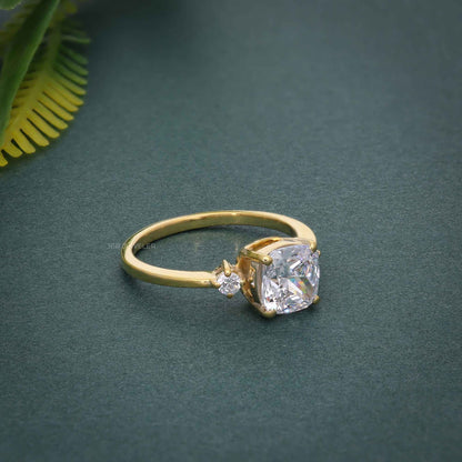 Three Stone Cushion Cut Lab Grown Diamond Engagement Ring