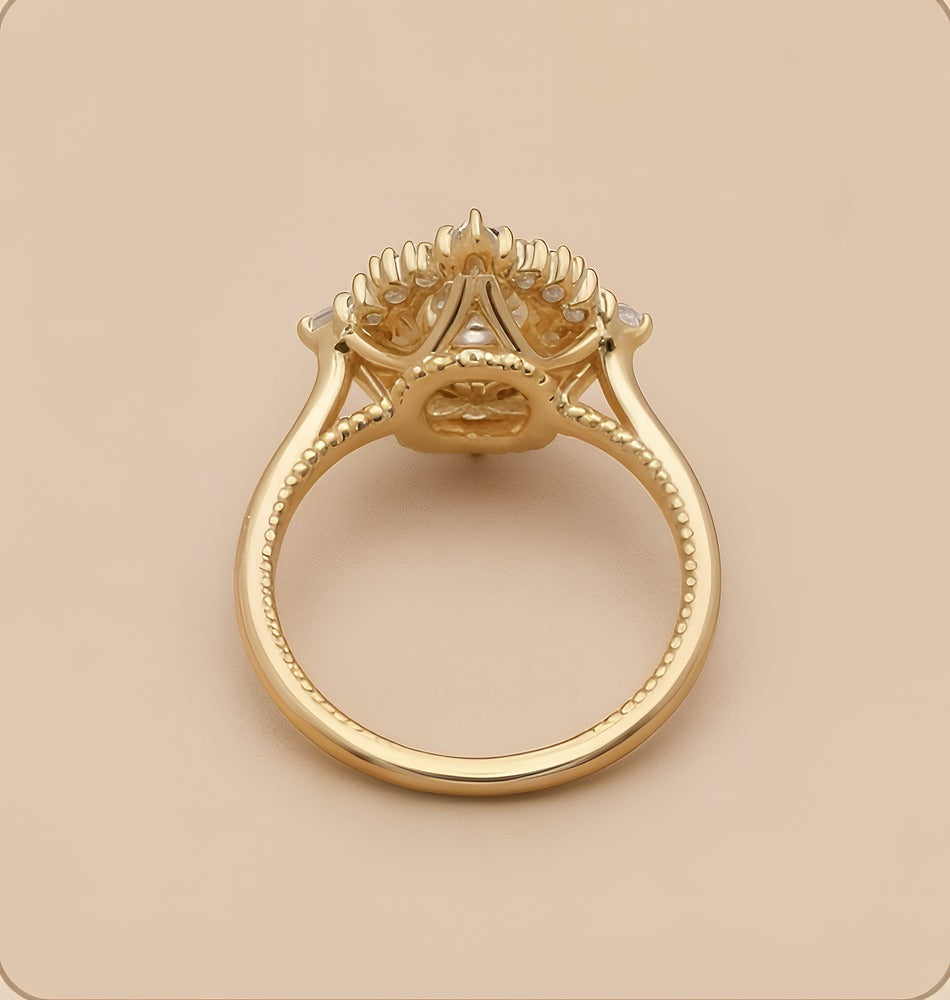 Cushion diamond filigree ring top view sparkle