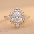 Cushion floral filigree halo diamond ring front view