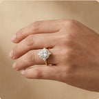 Filigree floral shank cushion halo ring design