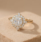 Filigree inspired cushion cut diamond ring side profile