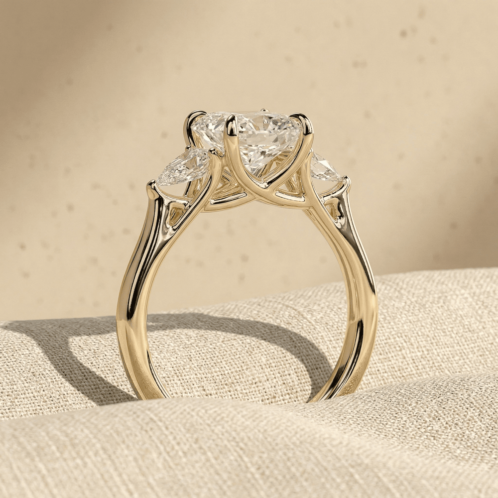 Cushion cut lab grown diamond engagement ring with side stones