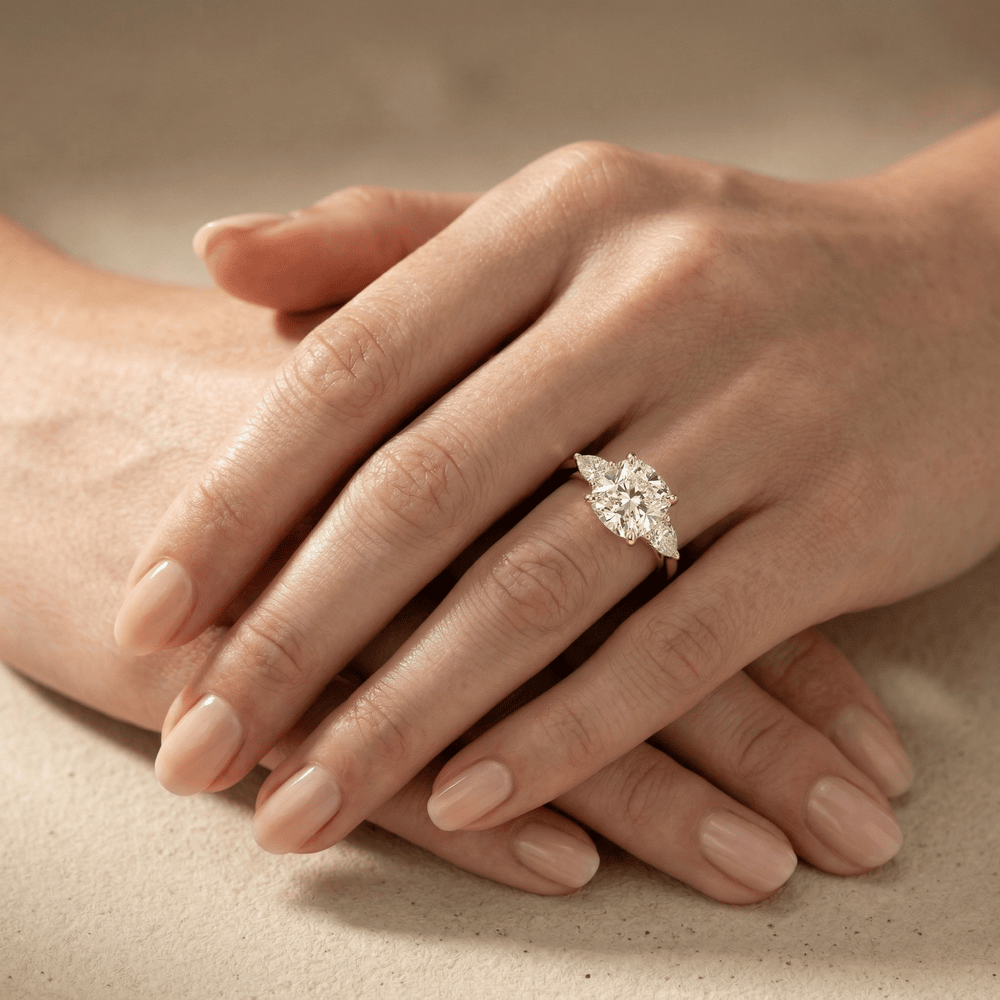 Classic three stone lab diamond ring in 14K gold