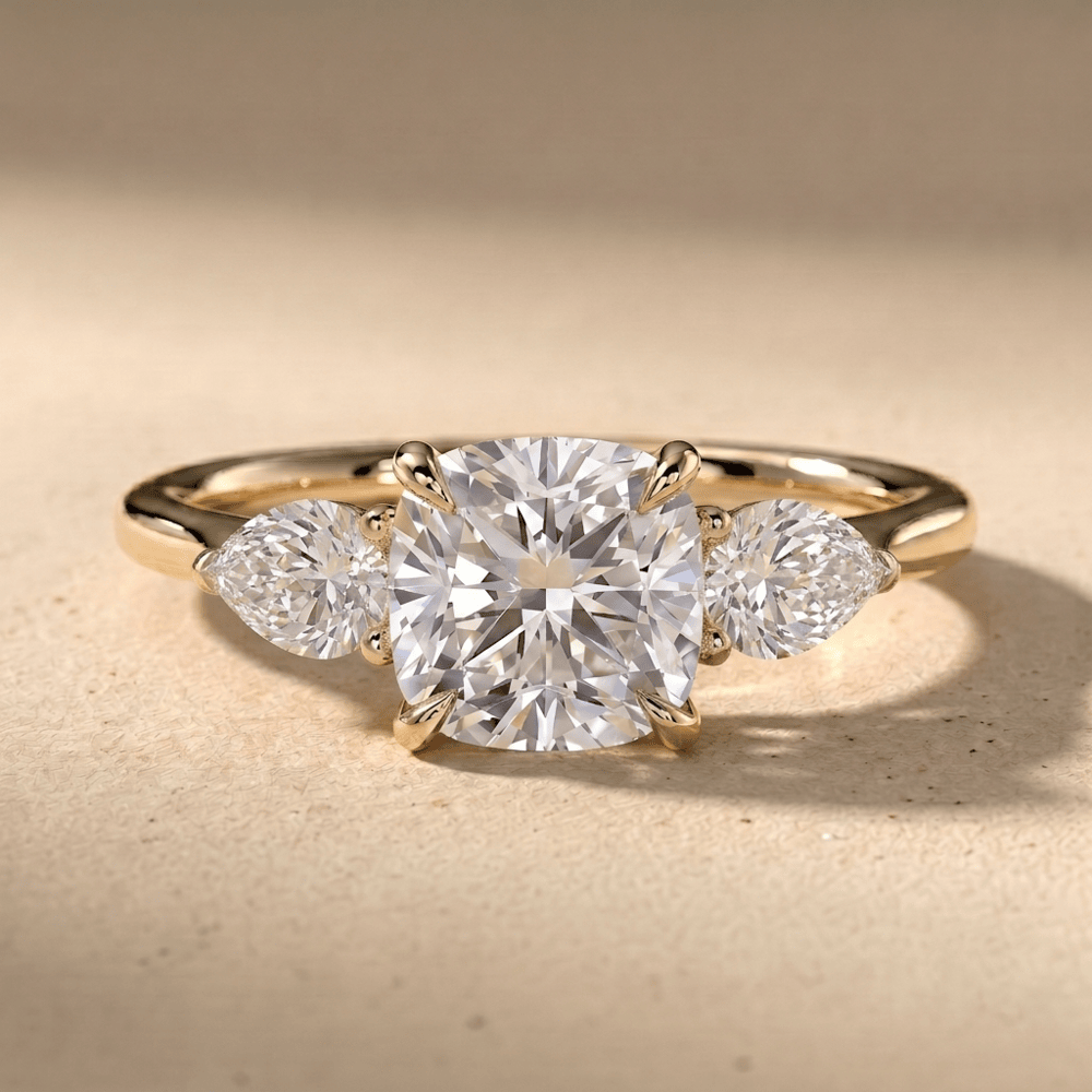 Cushion lab grown diamond ring for women in solid 14K gold