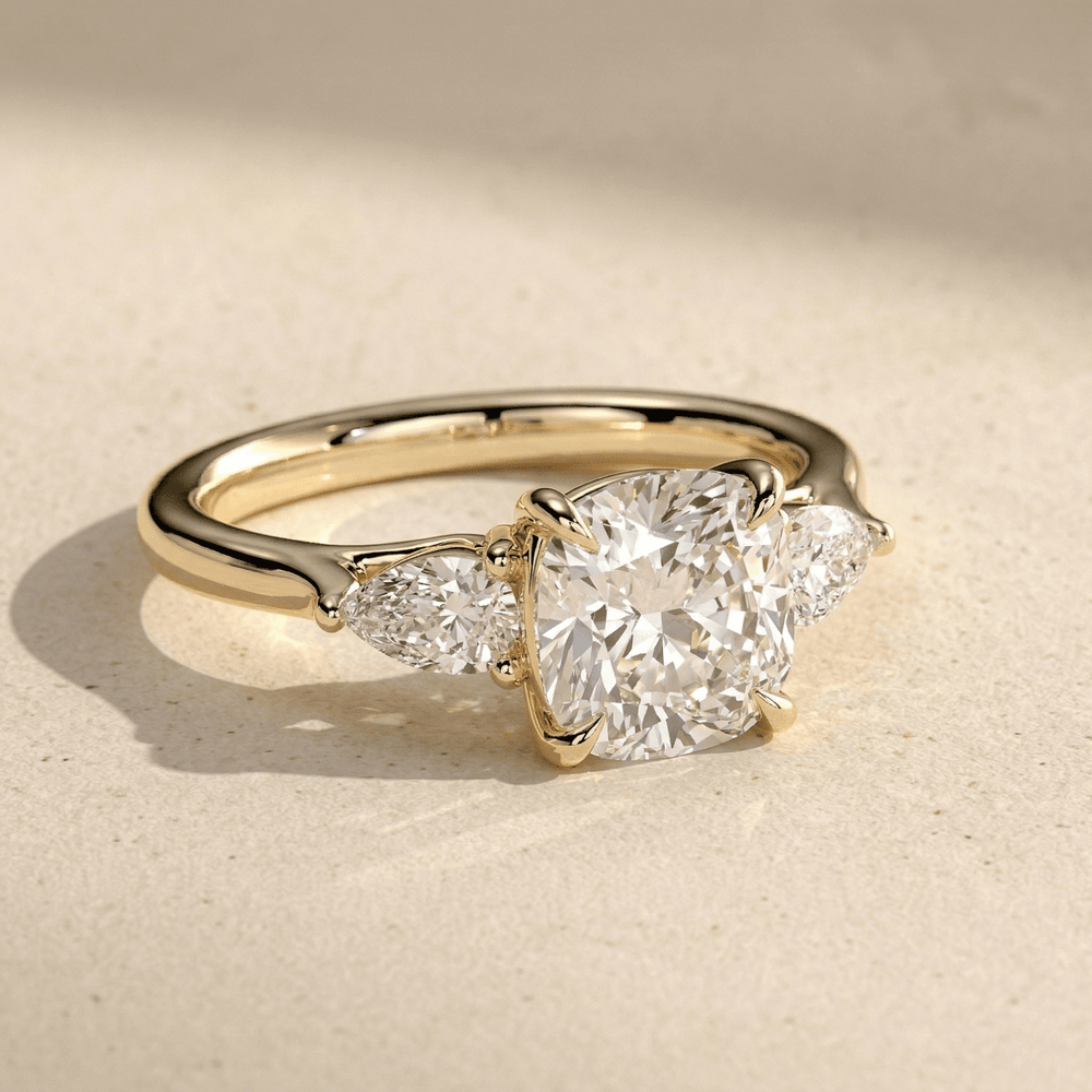 Cushion cut lab grown diamond engagement ring with side stones