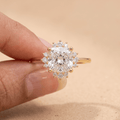 Cushion cathedral ring worn on hand lifestyle