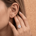 Cushion cathedral ring worn on hand lifestyle