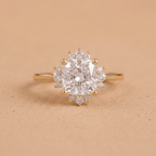 Cathedral setting cushion diamond ring detail shot