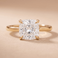 Cushion cut cathedral diamond ring front view
