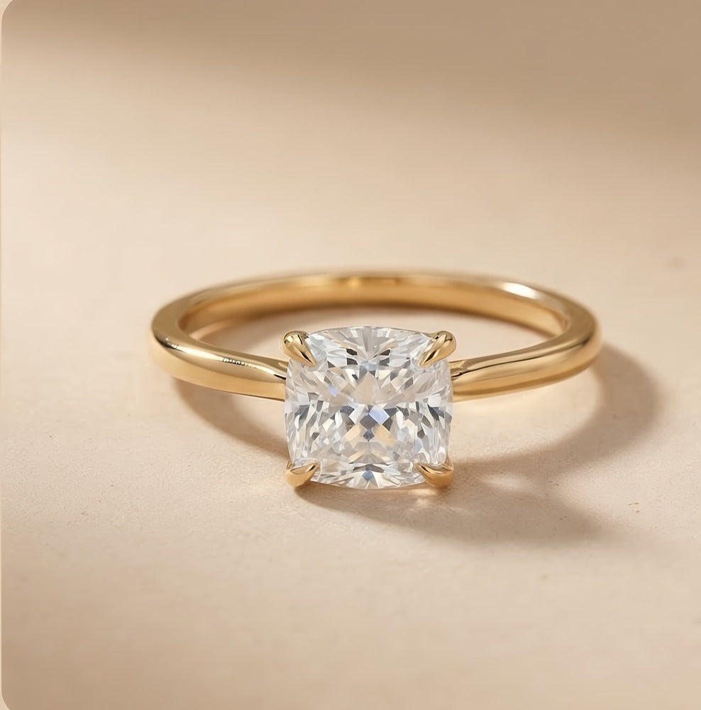 Cushion cathedral ring in white gold setting