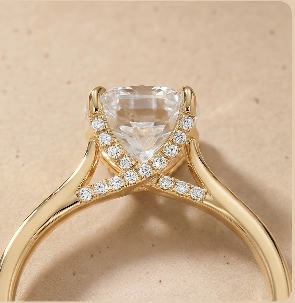 Cushion cathedral proposal ring side profile