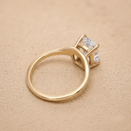 Curved band cushion diamond ring side profile